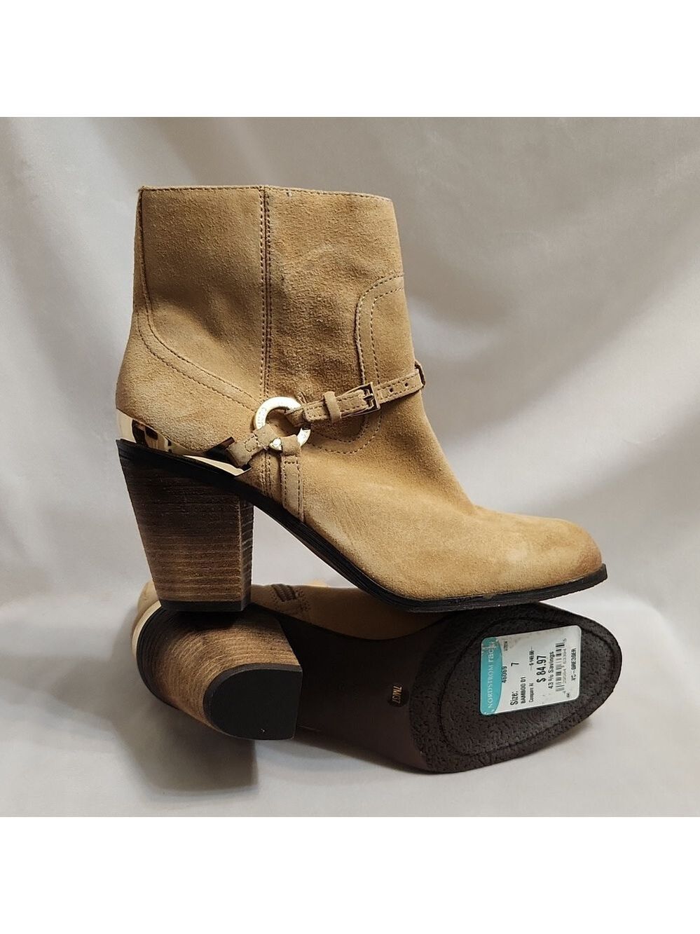 Vince Camuto Gregger Bamboo Leather Heeled Ankle Boots Booties (w size 7)